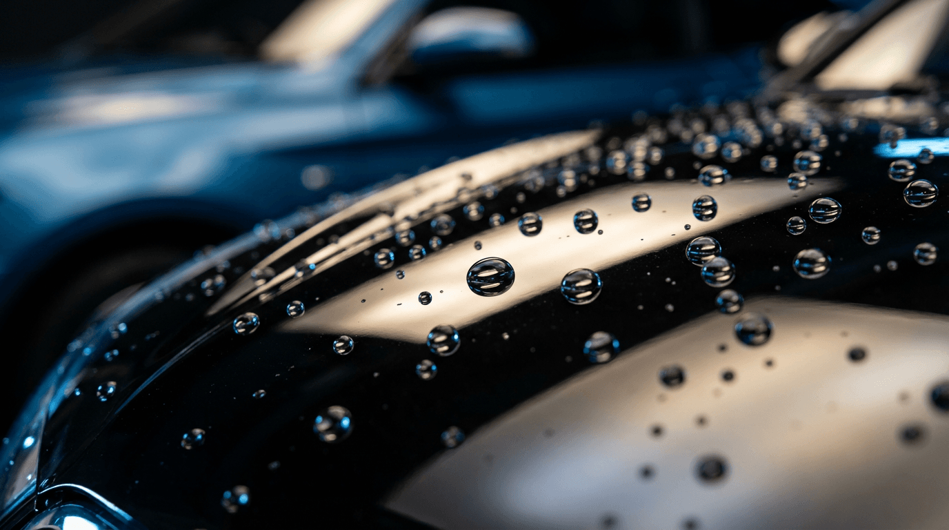 Close-up of a microfiber cloth polishing a car door to a deep, flawless shine
